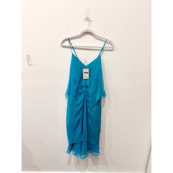 BCBGMaxazria Collection Silk Sleeveless Layer Midi Slip Dress Turquoise Womens 4 - Picture 1 of 4